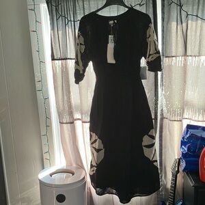 Black Asymmetrical Ruffled Midi Dress